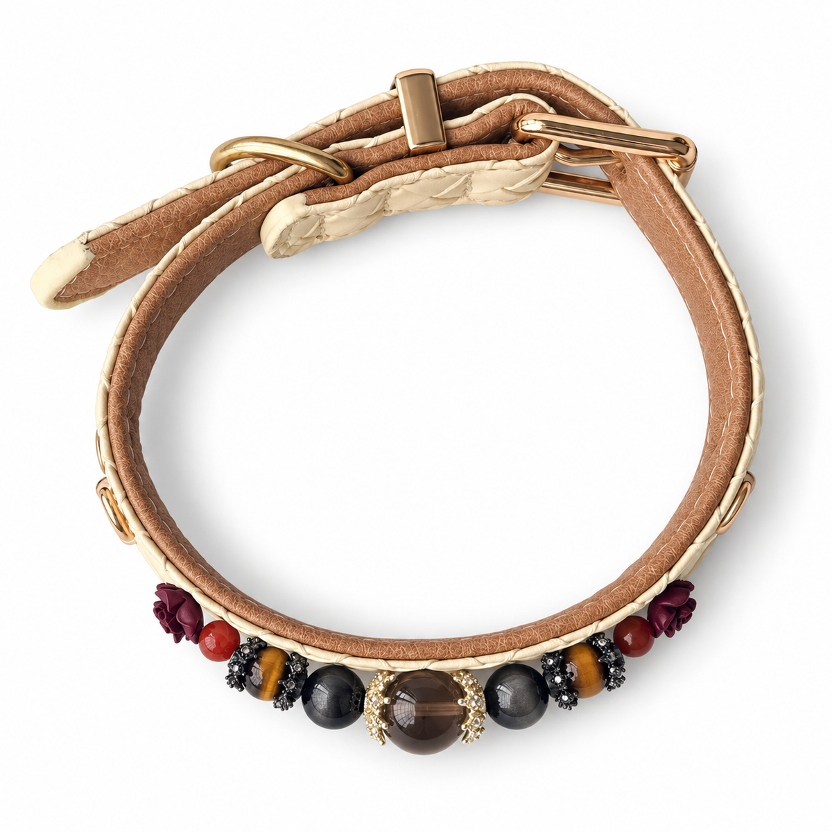 Smoky Rose Beaded Pet Collar - overhead view