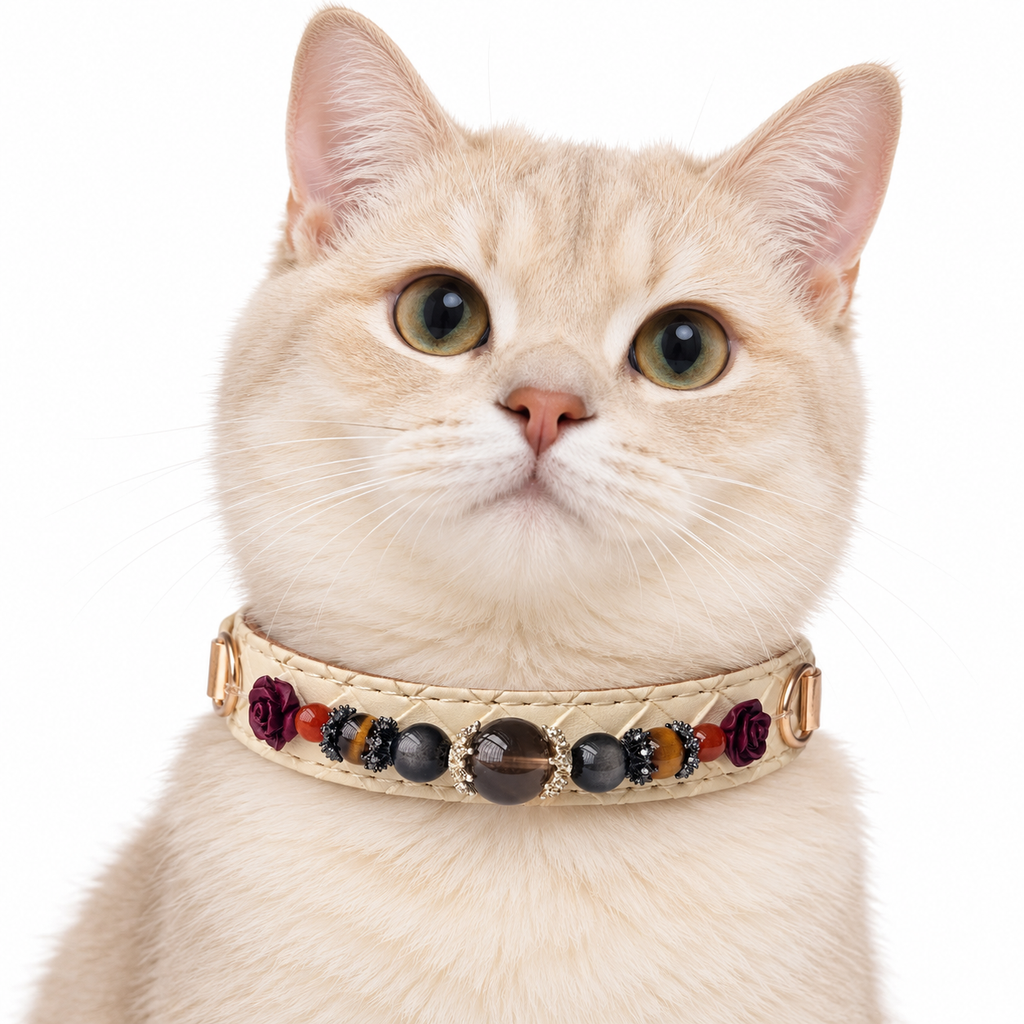 Smoky Rose Beaded Pet Collar - AI pet wearing styling illustration