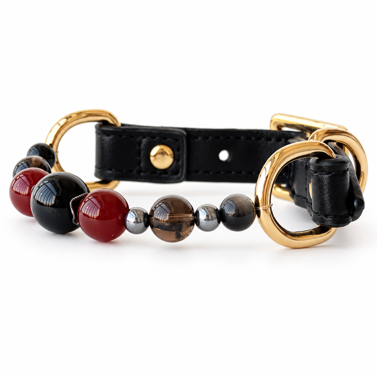 Smoky Scarlet Beaded Pet Collar - bead and strap detail