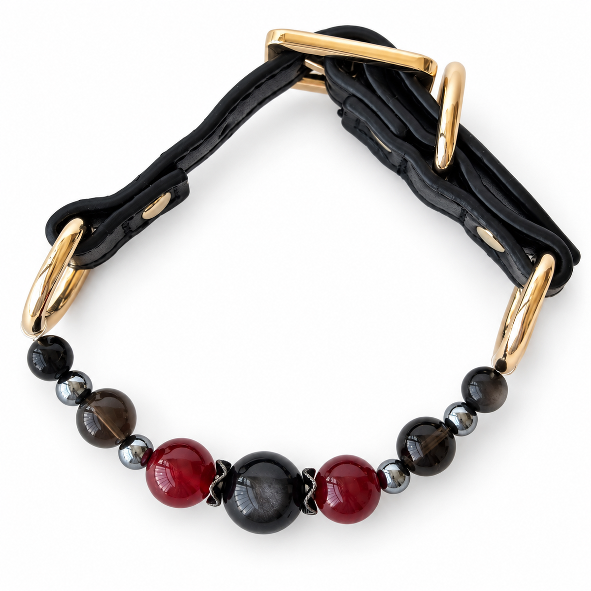 Smoky Scarlet Beaded Pet Collar - overhead view