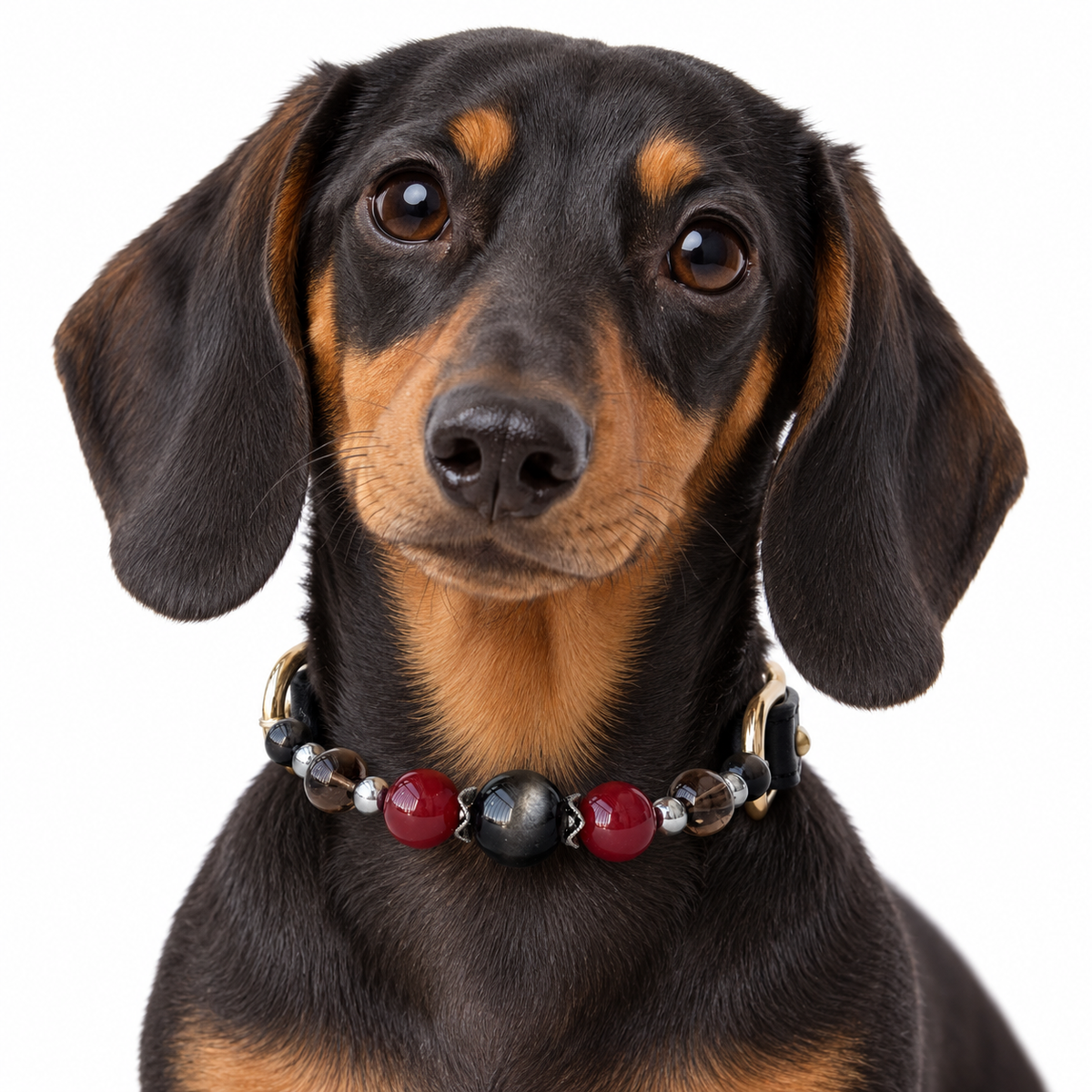 Smoky Scarlet Beaded Pet Collar - AI pet wearing styling illustration
