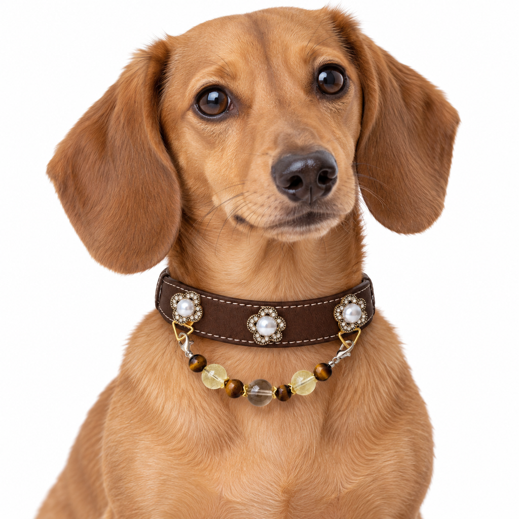 Smoky Tiger Blossom Beaded Pet Collar - AI pet wearing styling illustration