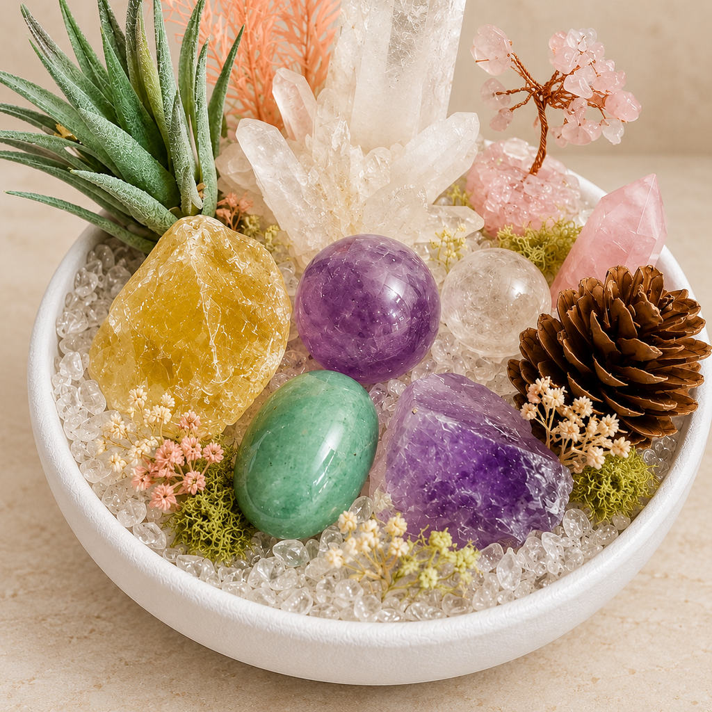 Spring Harmony Crystal Garden — foreground stones and bowl detail