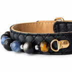 Storm Blue Beaded Pet Collar - bead and strap detail