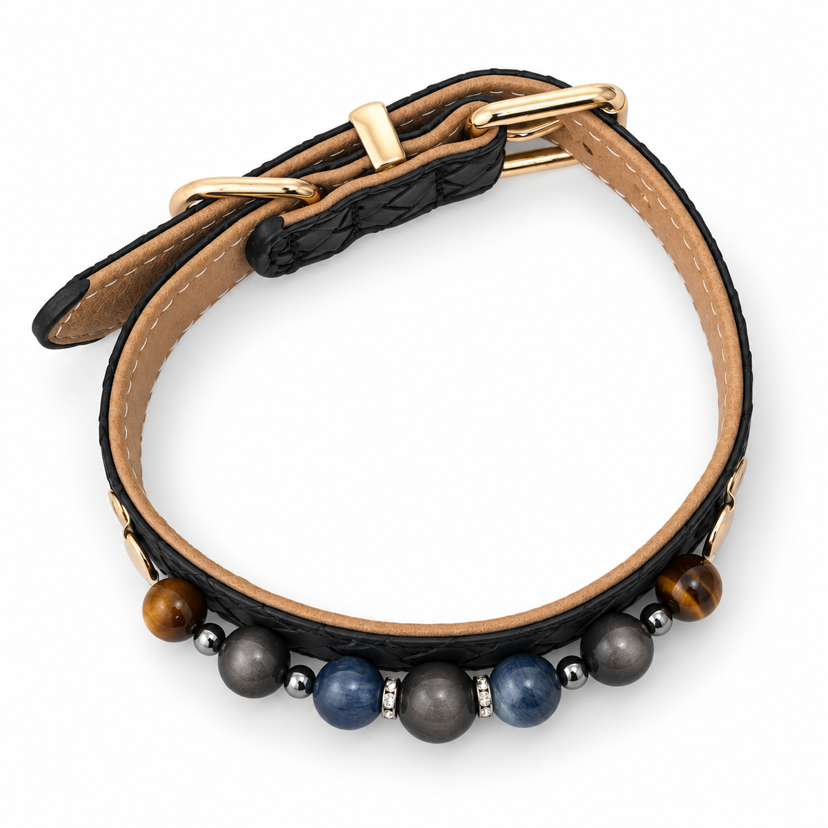 Storm Blue Beaded Pet Collar - overhead view