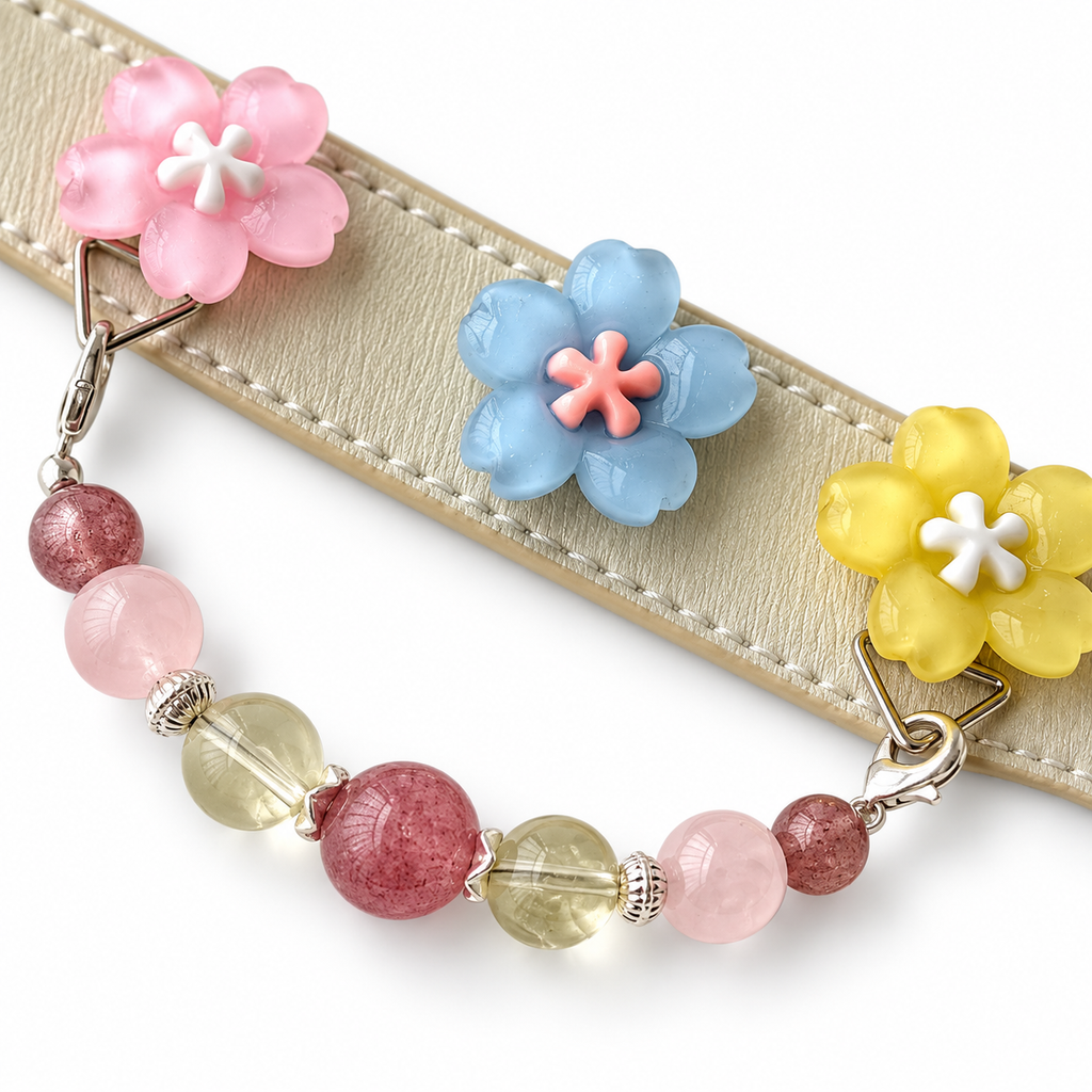 Strawberry Pastel Bloom Beaded Pet Collar - bead and strap detail
