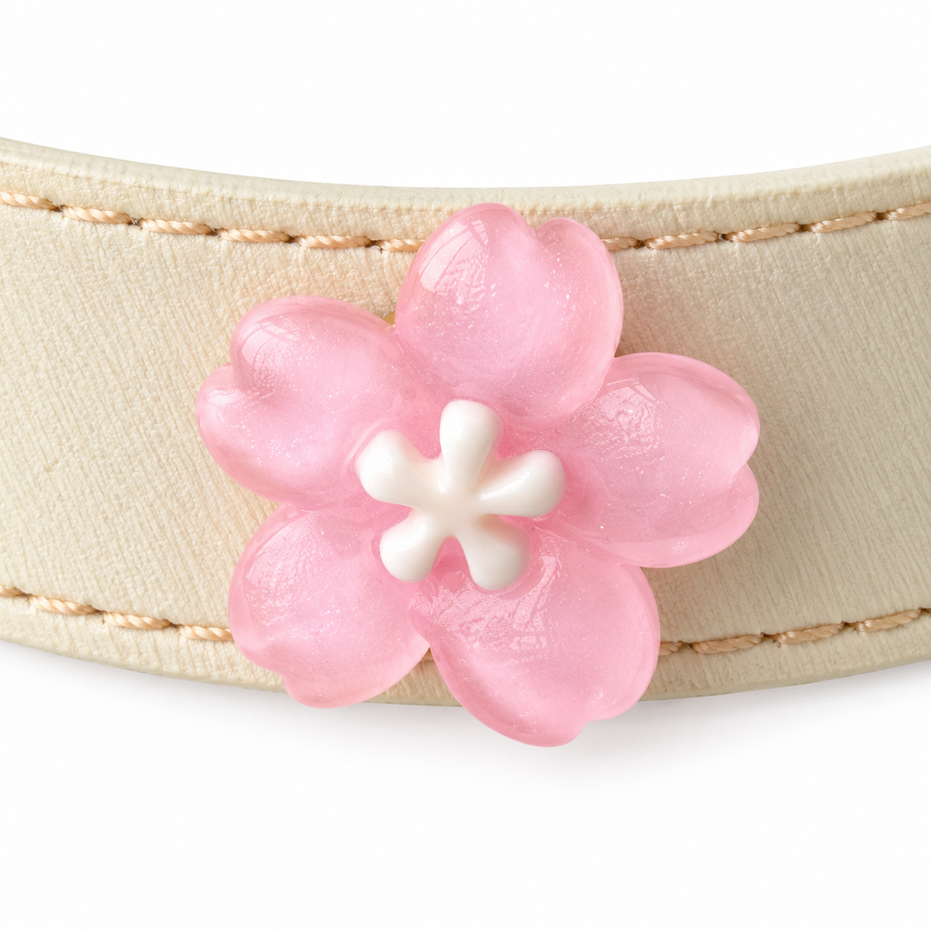 Strawberry Pearl Blossom Beaded Pet Collar - central decorative accent detail