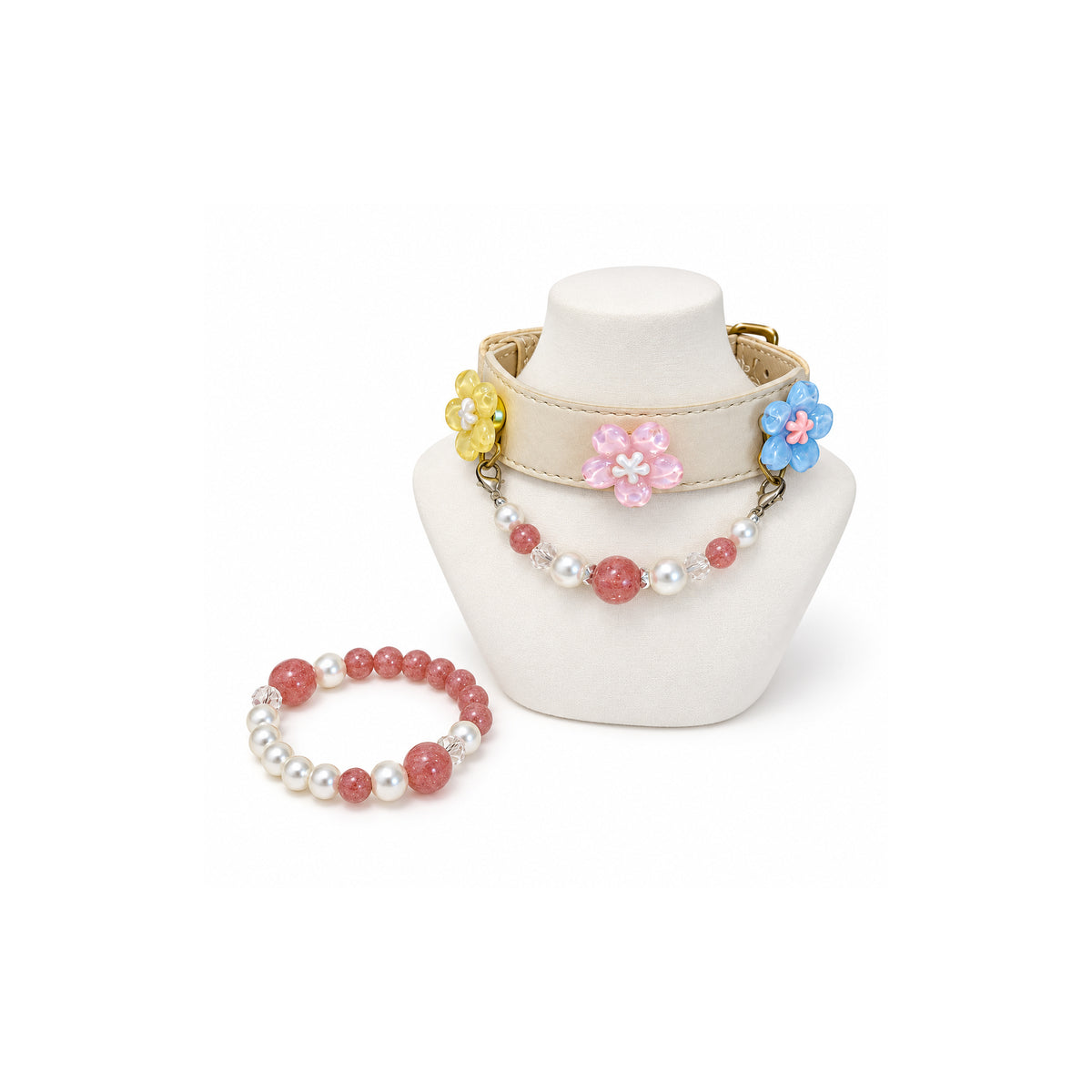 Strawberry Pearl Human & Pet Match — matching bracelet and pet collar, sold separately