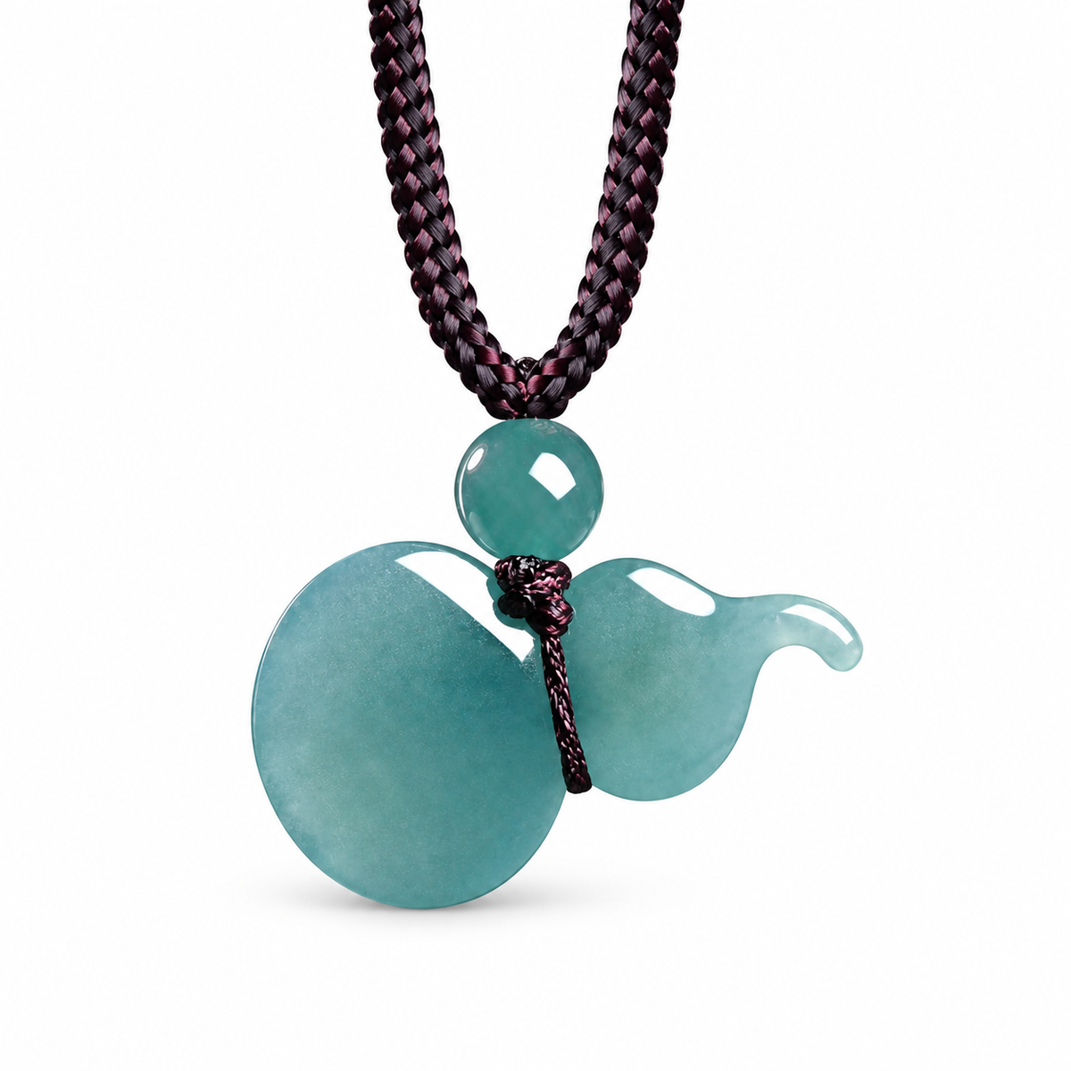 Teal Gourd Pendant Cord Necklace — reverse view on white