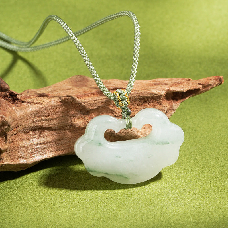 Natural Tianshan Green Jade Amulet Pendant | Ping An Kou, Wushi Pai & Cloud Lock