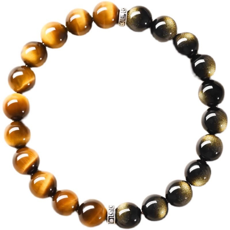 Natural Tiger's Eye & Golden Obsidian Bracelet | Mantra Protection Amulet