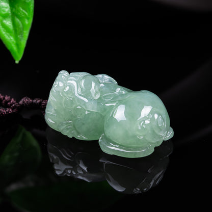 Authentic Grade A Icy Jadeite Pixiu Pendant | Feng Shui Wealth Amulet Necklace