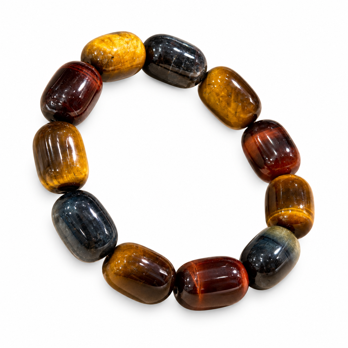 Tricolor Tiger’s Eye Barrel Bead Bracelet — alternate view