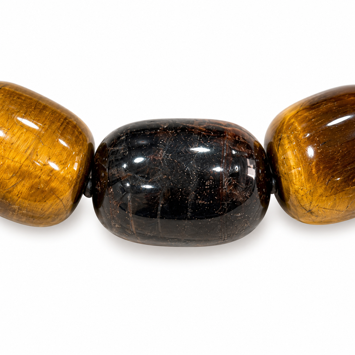 Tricolor Tiger’s Eye Barrel Bead Bracelet — bead detail