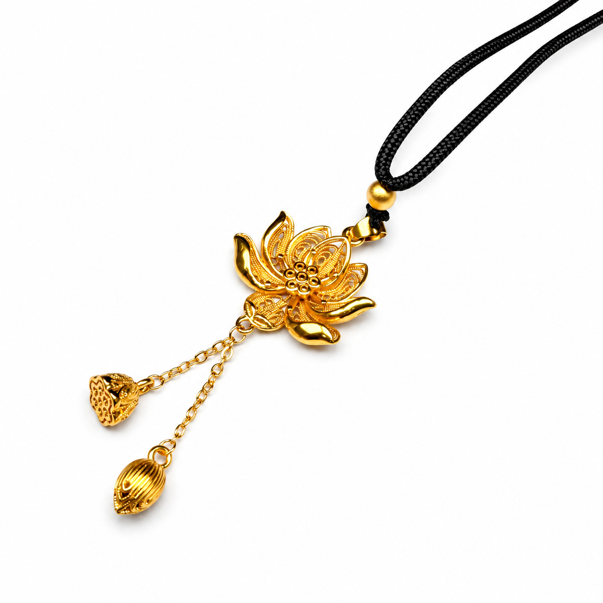 Gold-Tone Filigree Lotus Tassel Pendant — alternate view