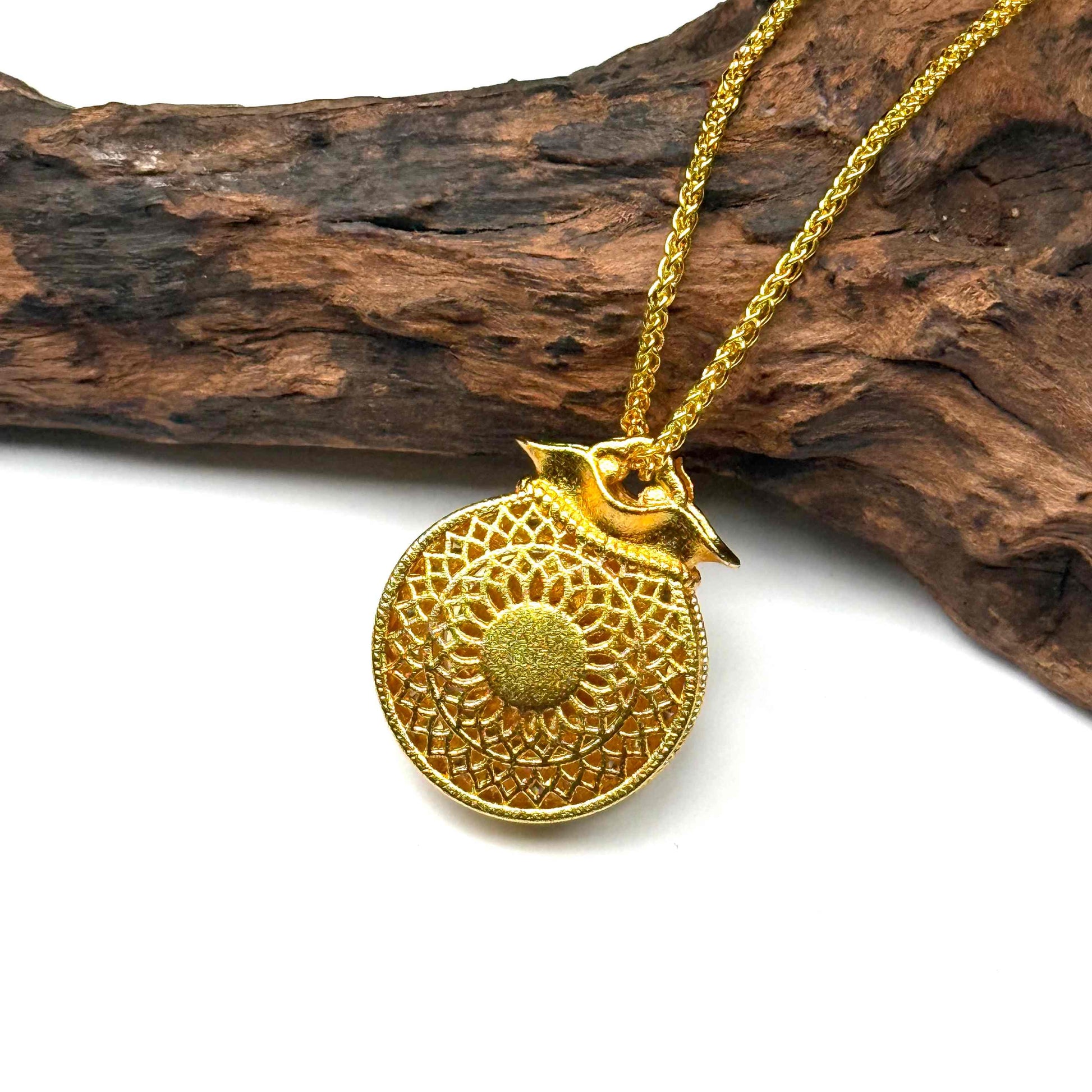 A luxurious sand gold fortune pouch wealth talisman with sparkling crystal accents resting gracefully against natural rustic driftwood background.