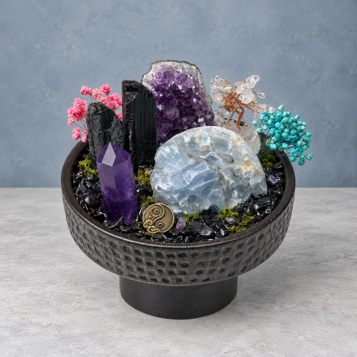 Violet Balance Crystal Garden — complete decorative arrangement