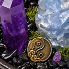 Violet Balance Crystal Garden — foreground stones and bowl detail