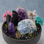 Violet Balance Crystal Garden — centerpiece and botanical detail