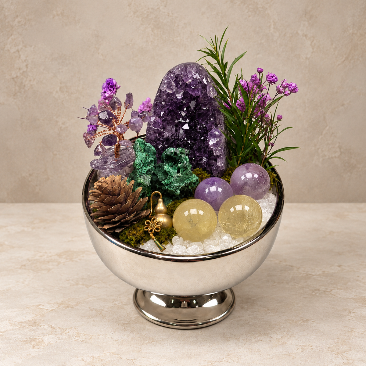 Violet Blessings Crystal Garden — complete decorative arrangement