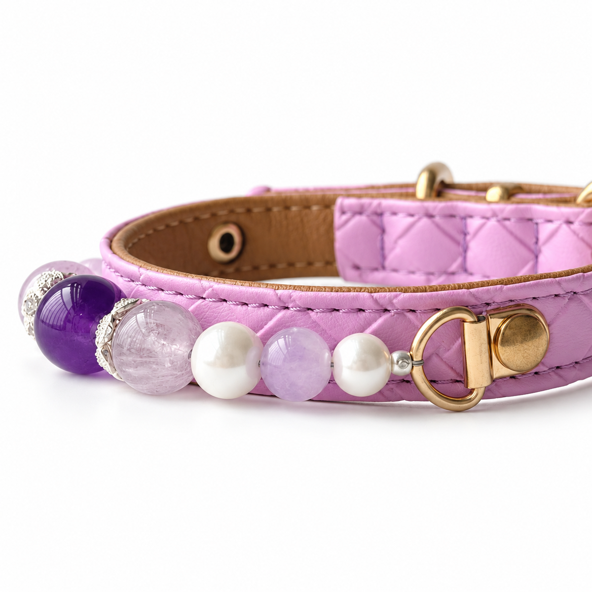 Violet Butterfly Beaded Pet Collar - bead and strap detail