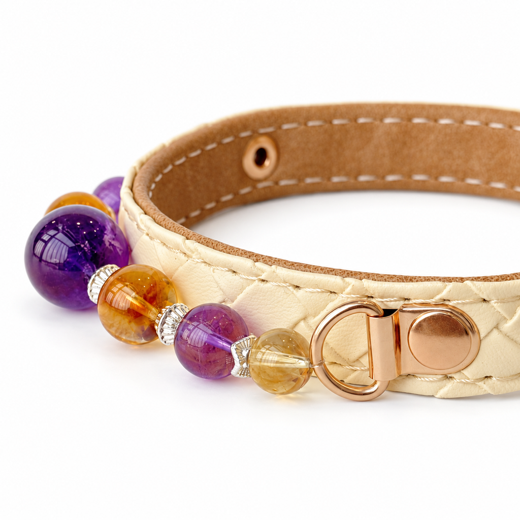 Violet Dawn Beaded Pet Collar - bead and strap detail