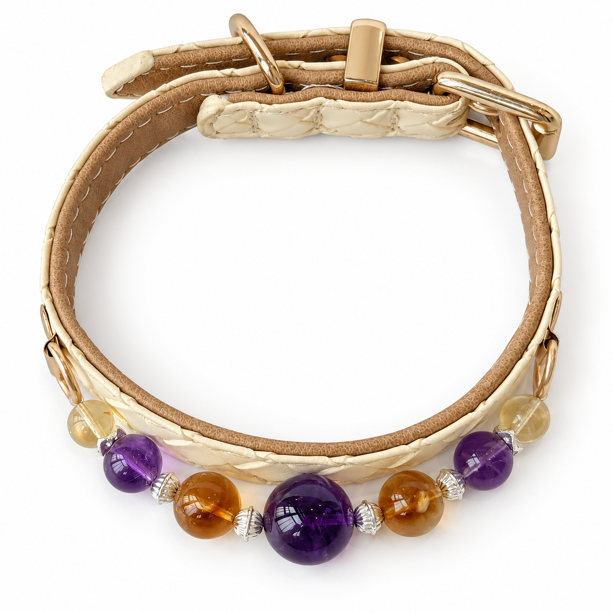 Violet Dawn Beaded Pet Collar - overhead view