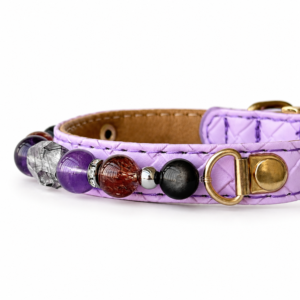Violet Eclipse Beaded Pet Collar - bead and strap detail