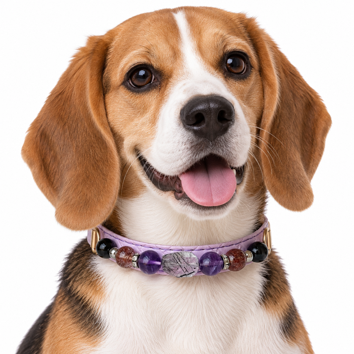 Violet Eclipse Beaded Pet Collar - AI pet wearing styling illustration