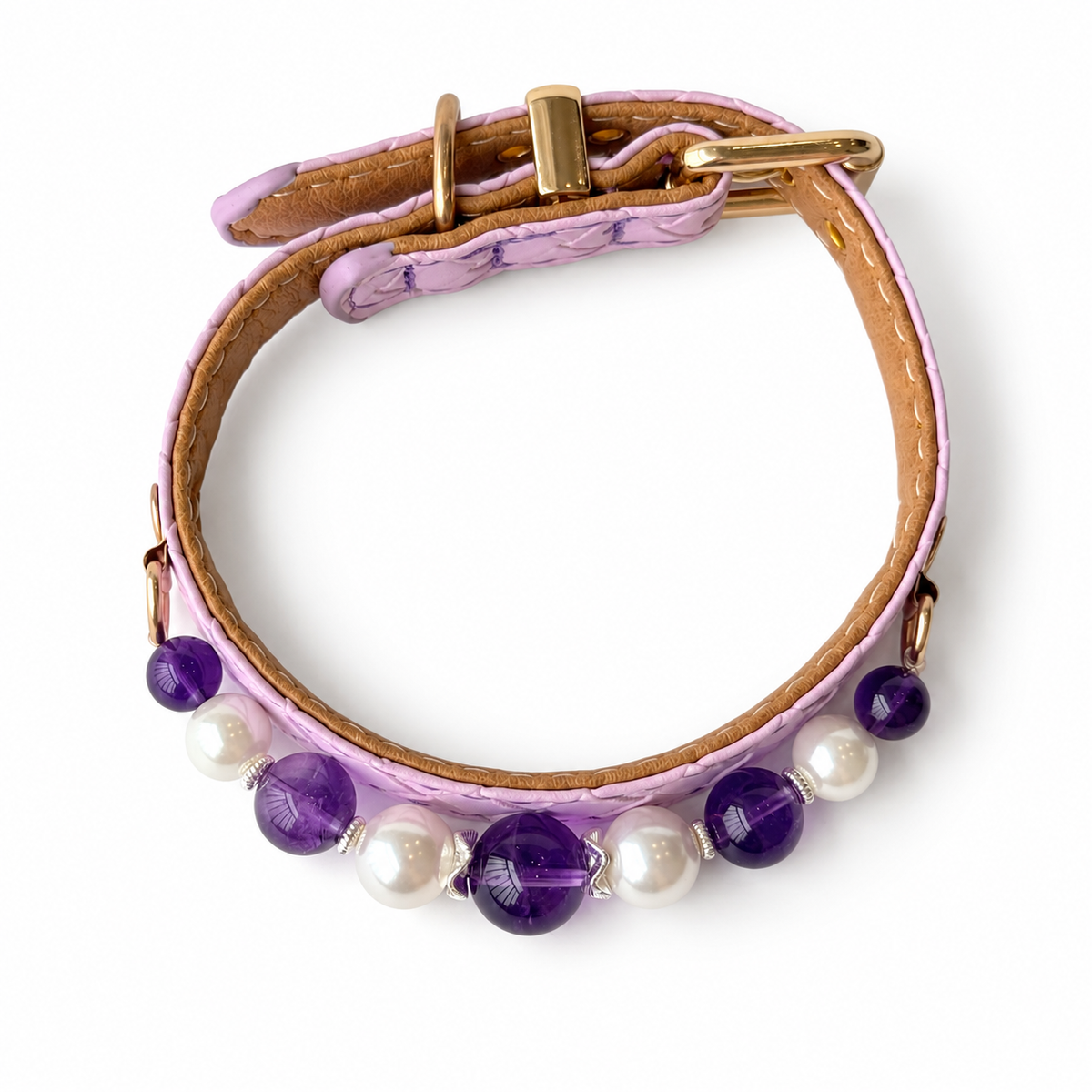 Violet Halo Beaded Pet Collar - overhead view