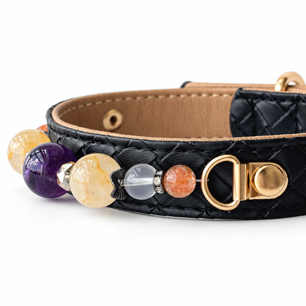 Violet Honey Beaded Pet Collar - bead and strap detail