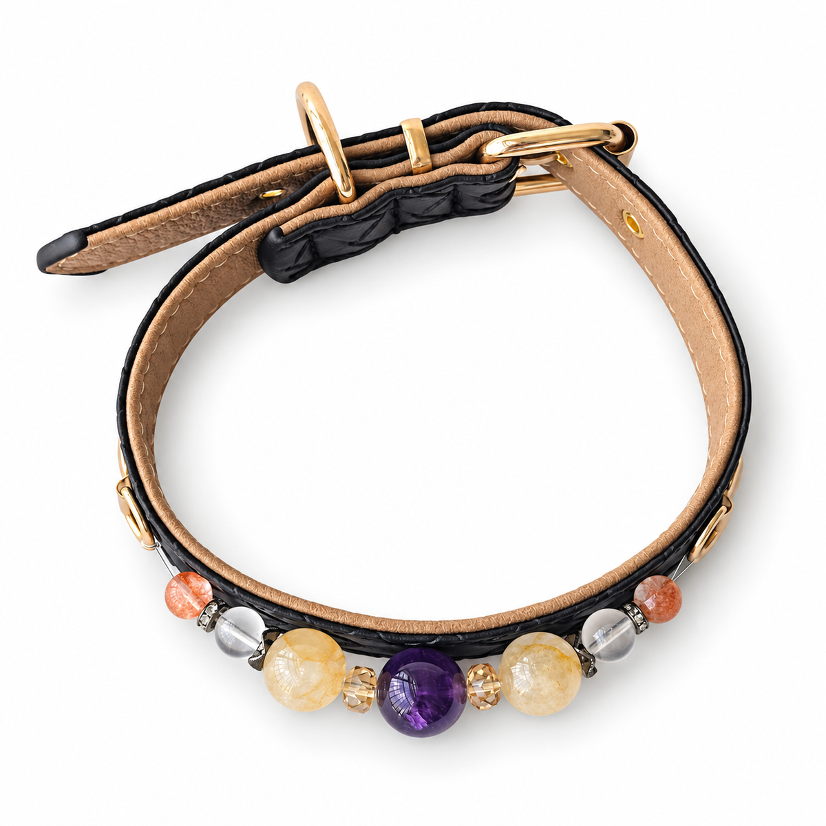 Violet Honey Beaded Pet Collar - overhead view