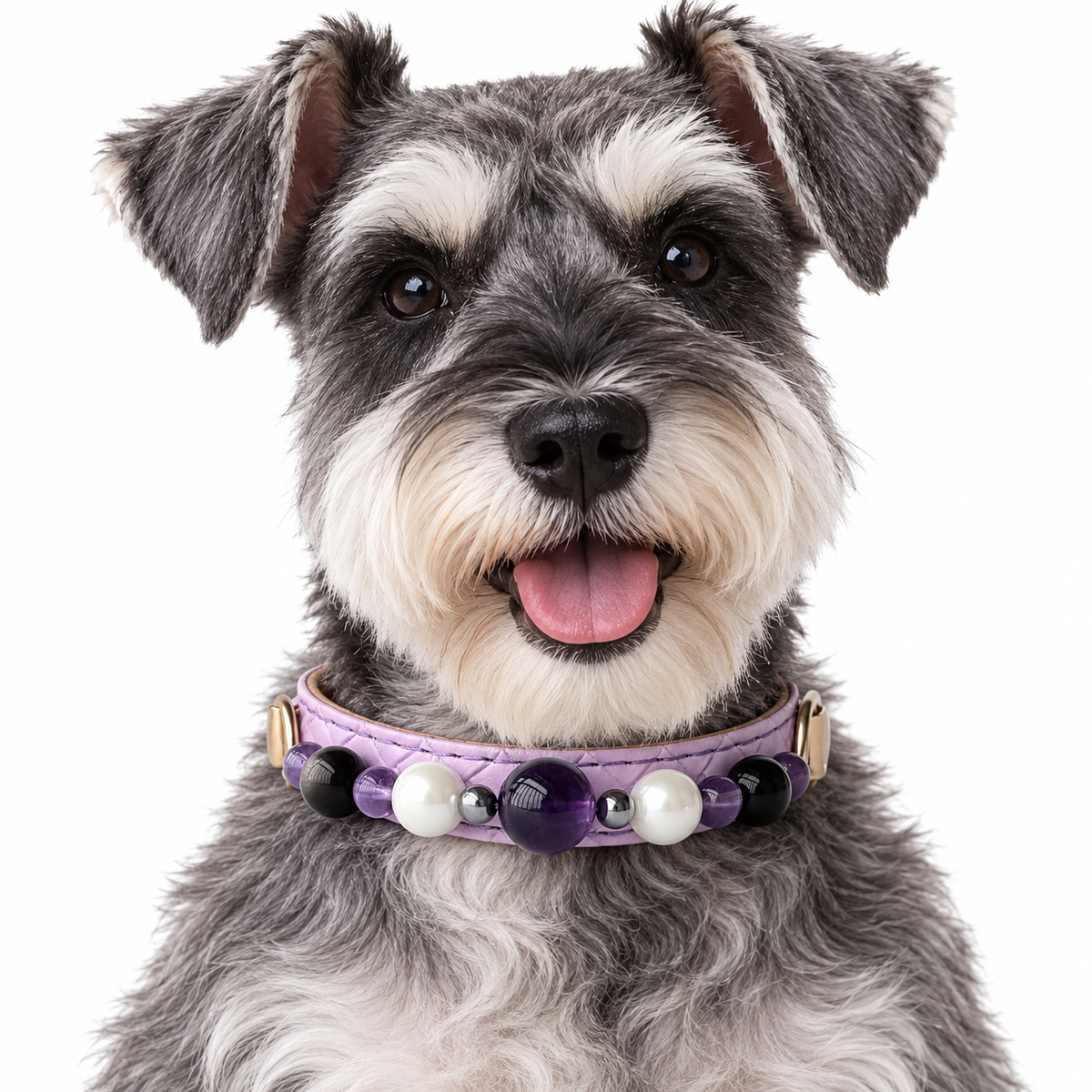 Violet Pearl Beaded Pet Collar - AI pet wearing styling illustration