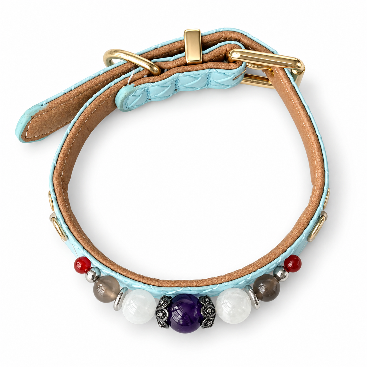 Violet Sky Beaded Pet Collar - overhead view