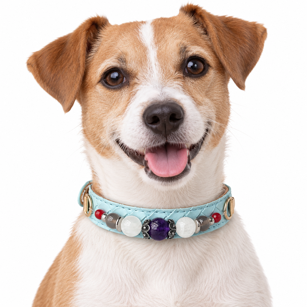 Violet Sky Beaded Pet Collar - AI pet wearing styling illustration