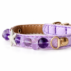 Violet Starfish Beaded Pet Collar - bead and strap detail