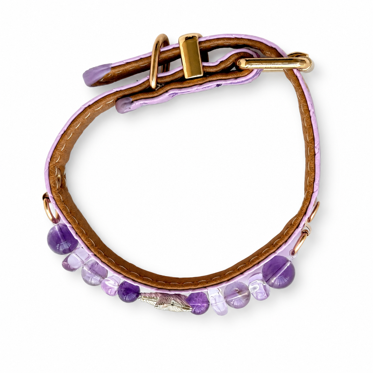 Violet Starfish Beaded Pet Collar - overhead view