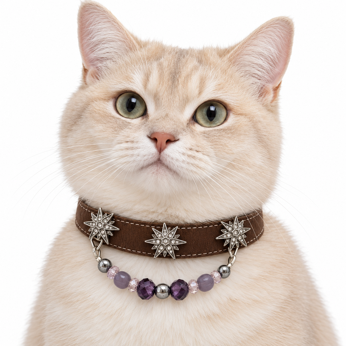 Violet Starlight Beaded Pet Collar - AI pet wearing styling illustration