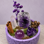 Violet Stillness Crystal Garden — centerpiece and botanical detail