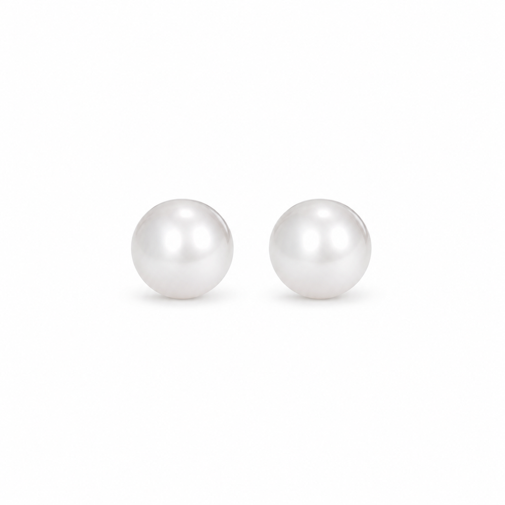 White Pearl Stud Earrings - alternate view