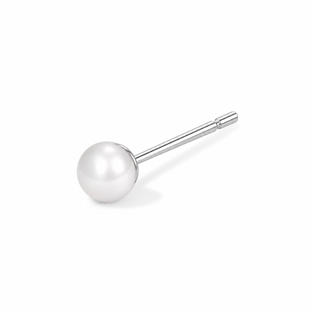 White Pearl Stud Earrings - single earring detail