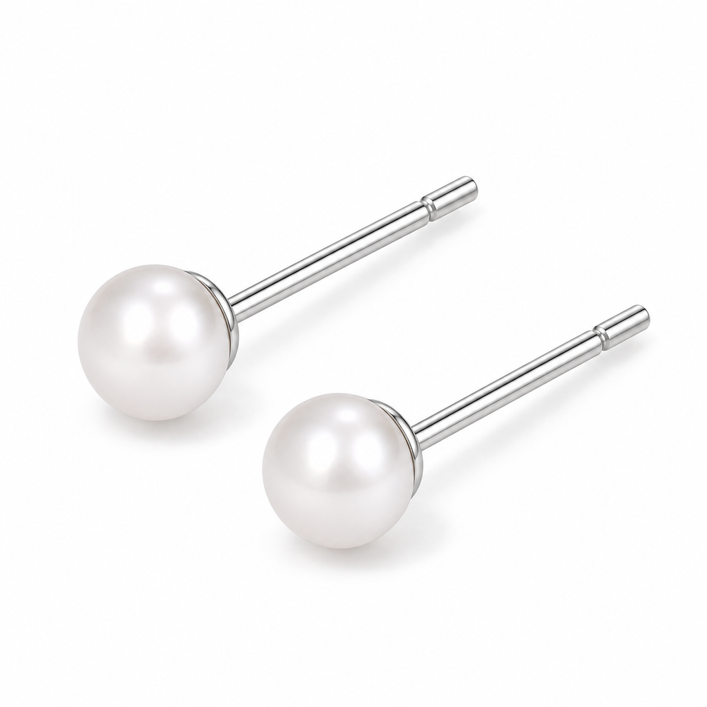 White Pearl Stud Earrings - close detail