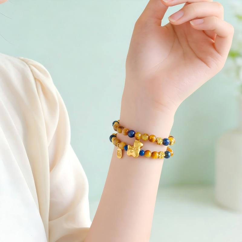 Natural Golden Tiger Eye Double Wrap Bracelet with Fortune Charms | Protection & Wealth Jewelry