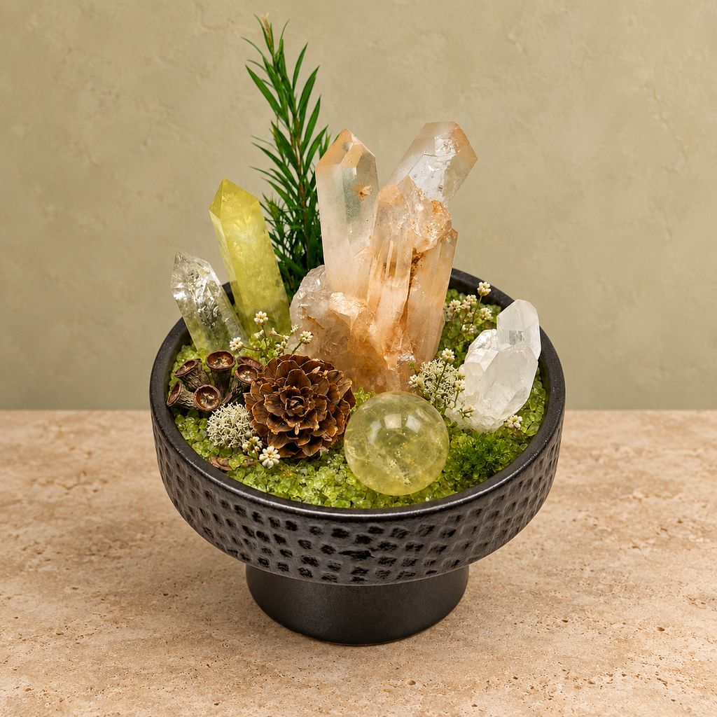 Woodland Abundance Crystal Garden — complete decorative arrangement