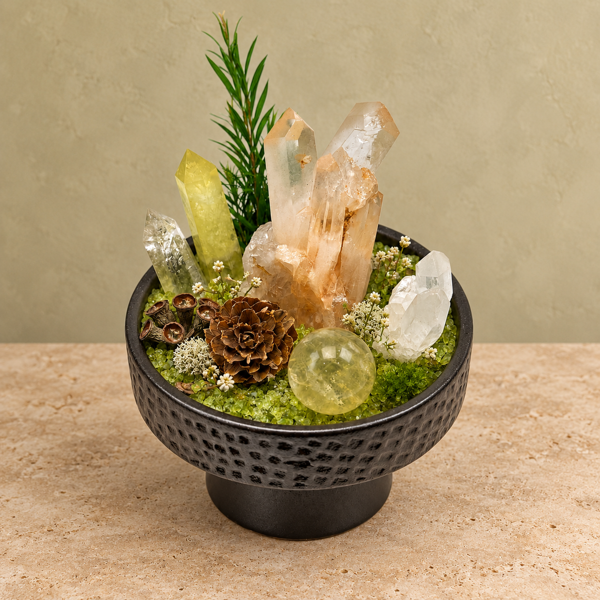 Woodland Abundance Crystal Garden — complete decorative arrangement