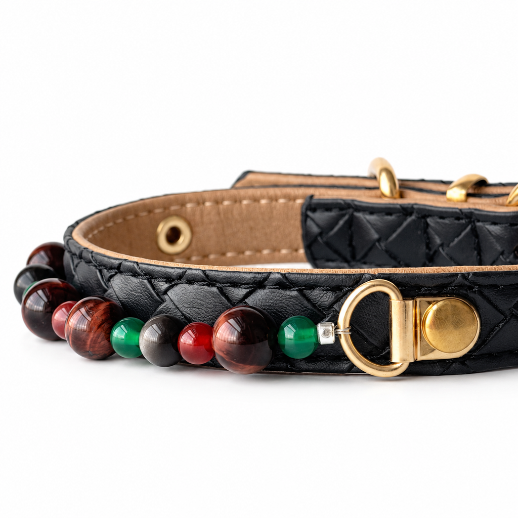 Woodland Ember Beaded Pet Collar - bead and strap detail