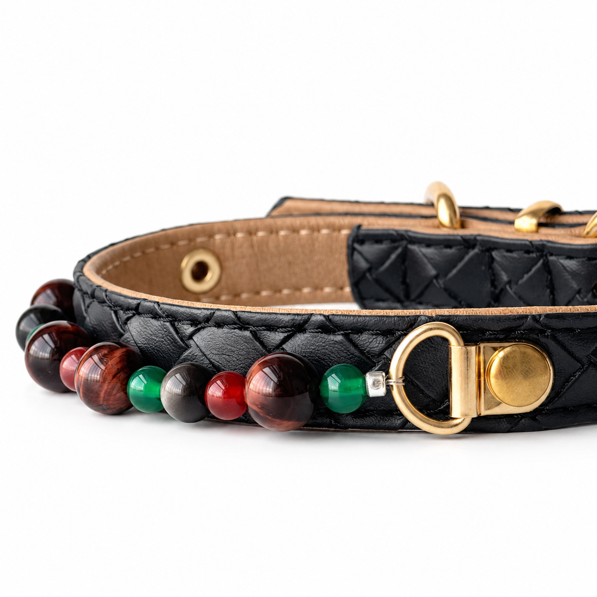 Woodland Ember Beaded Pet Collar - bead and strap detail