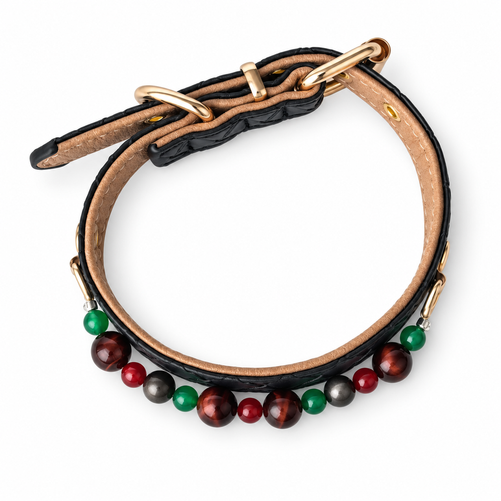 Woodland Ember Beaded Pet Collar - overhead view