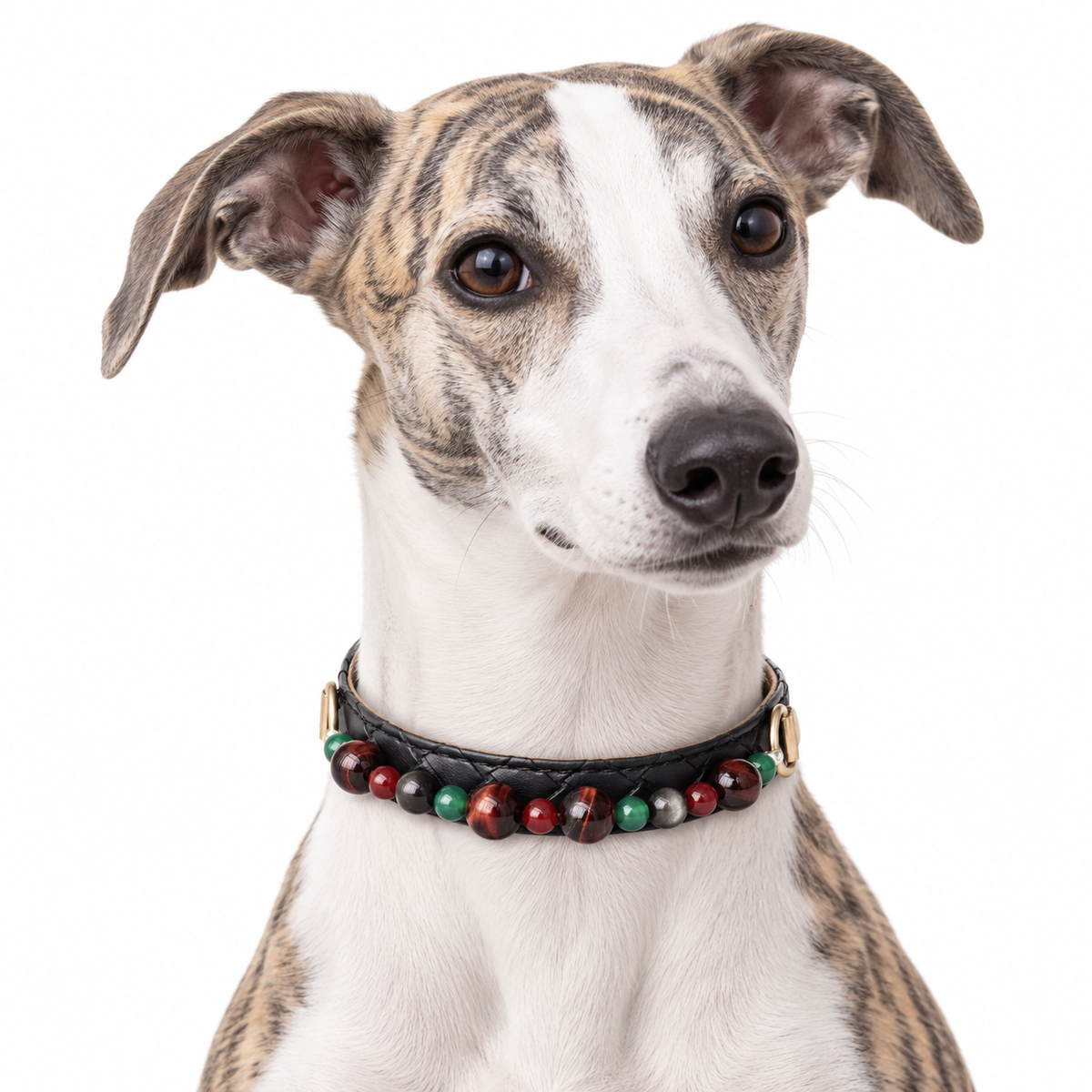 Woodland Ember Beaded Pet Collar - AI pet wearing styling illustration